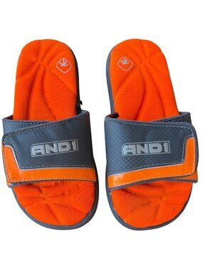 AND1 Cushioned Orange & Gray Sport Slide Sandals w/Padded Top Men's Size 7